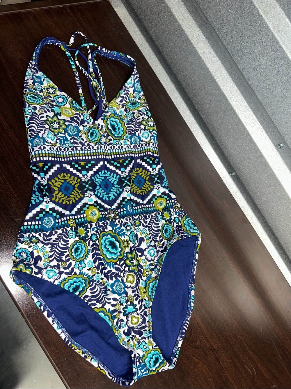 Massimo Blue and Green Floral One-Piece Swimsuit